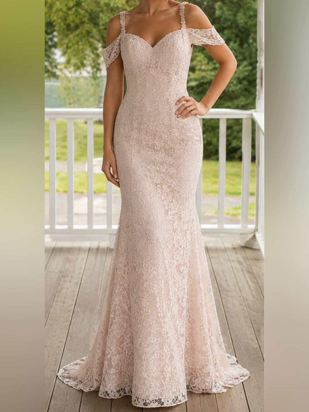 Morilee Madeline Gardner Size 8 Blush Lace Beaded Formal Gown